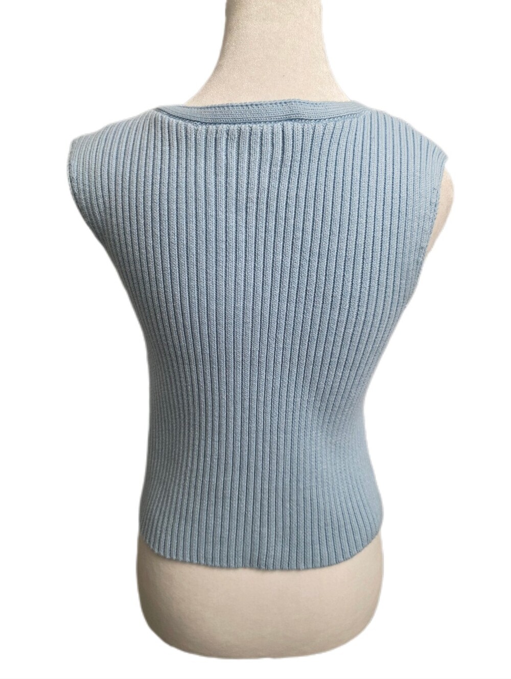 Jessica Simpson Light Blue Ribbed Knit Button-Front Vest - Picture 6 of 9